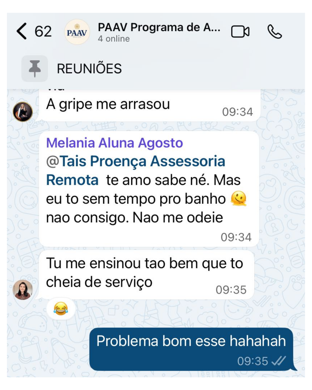 Mensagem de aluna sobre os resultados
