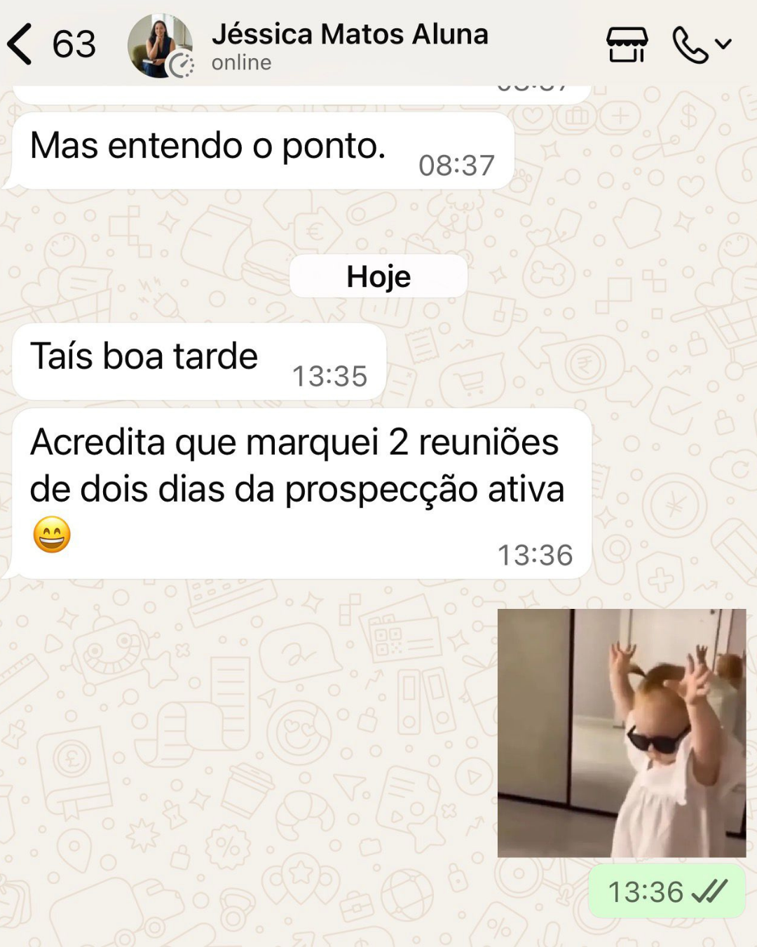 Mensagem de aluna sobre os resultados
