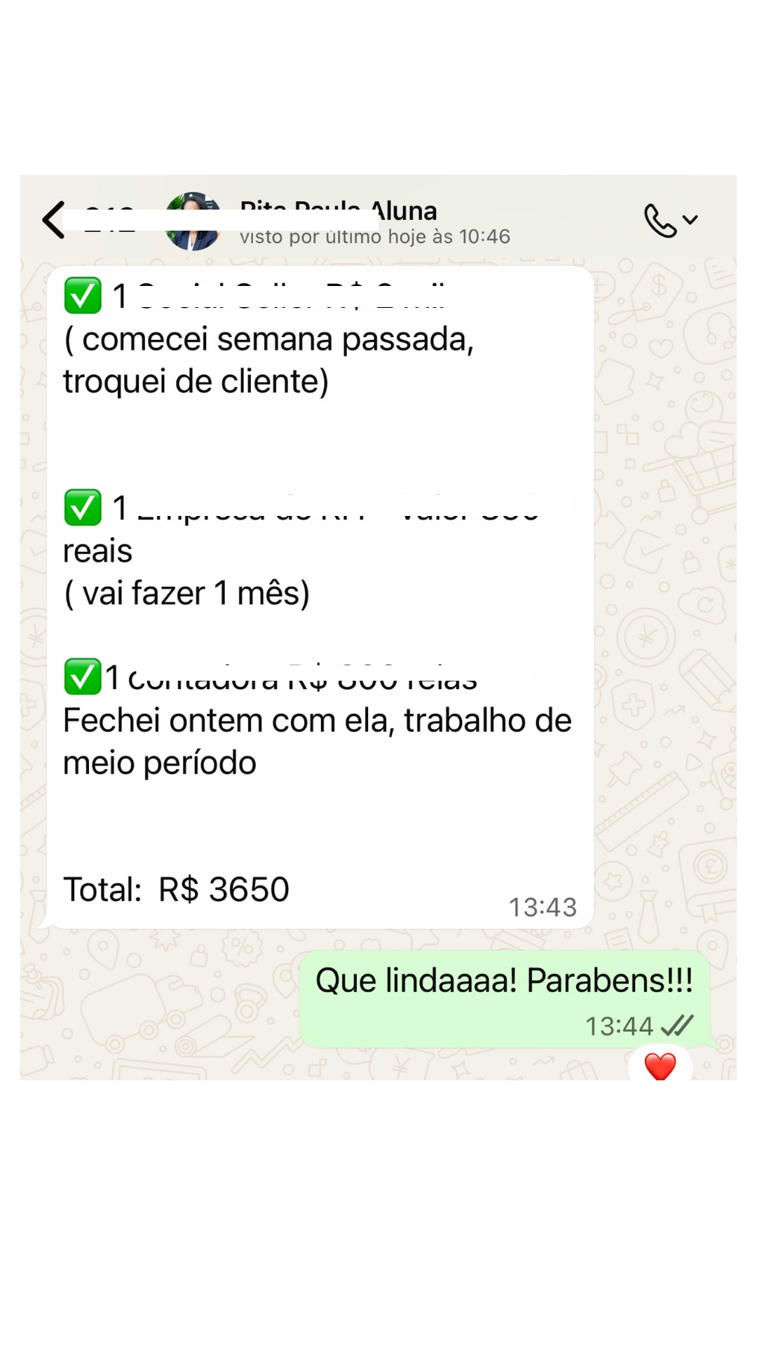 Mensagem de aluna sobre os resultados