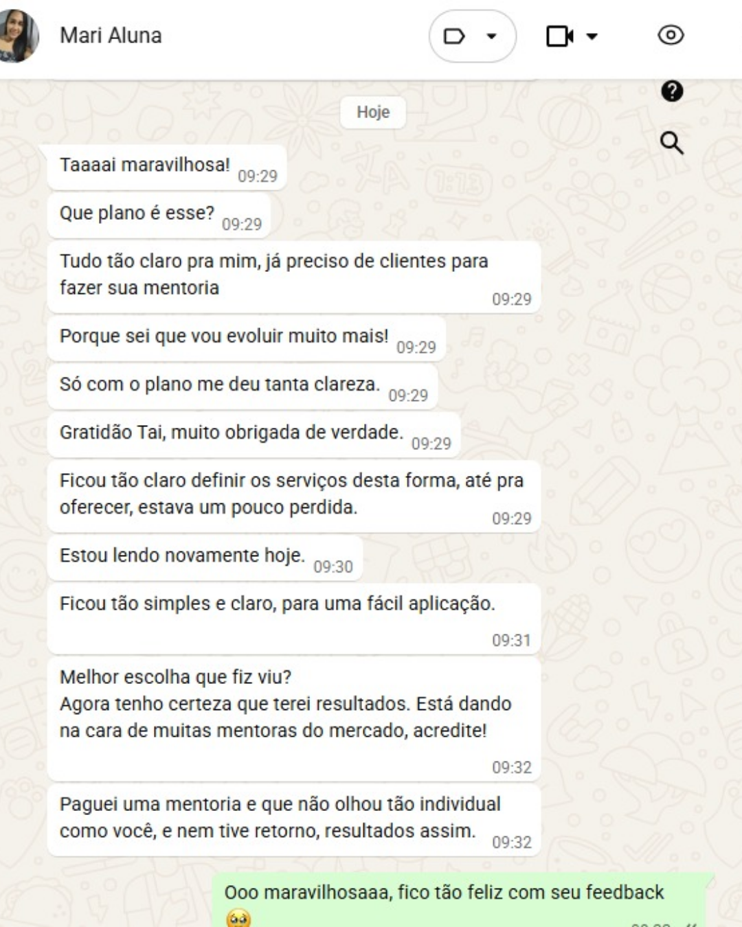 Mensagem de aluna sobre os resultados