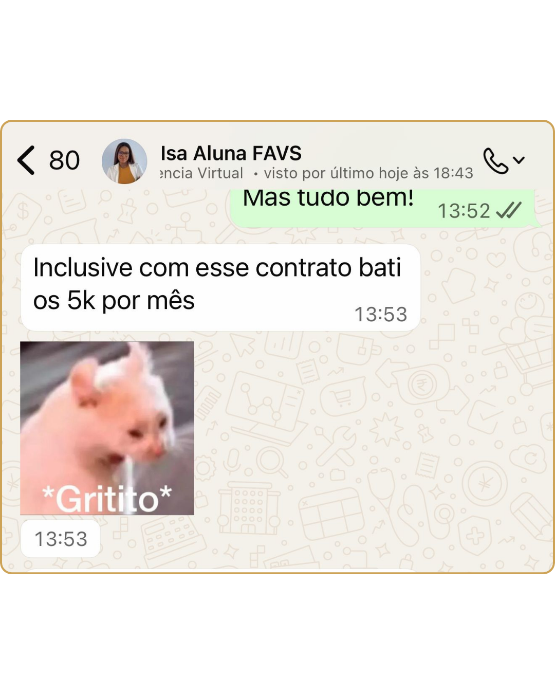 Mensagem de aluna sobre os resultados